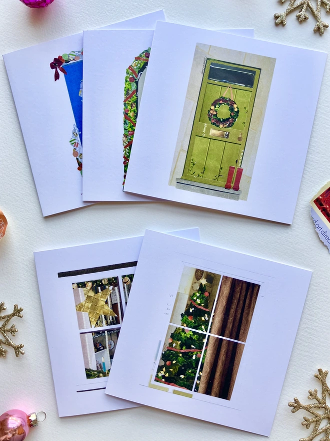 festive doors and windows christmas card set 
