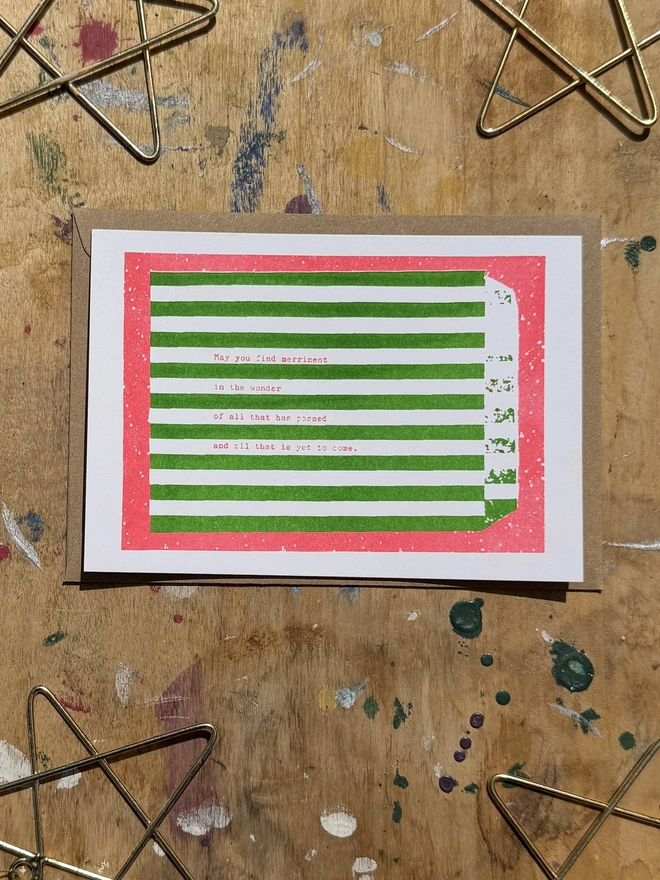 green and red risograph christmas art cards 