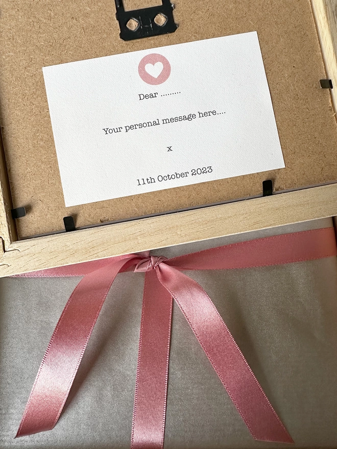 Personalised message option for the back of framed baby gift