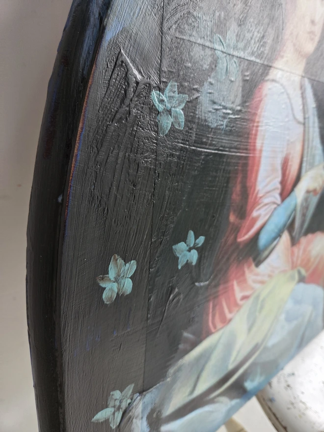 Unicorn art panel made from an upcycled table-top.