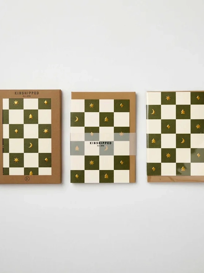 Checkerboard Seasonal Christmas Cards (Pack Of 6)