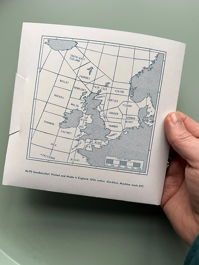 The reverse of the Mr.PS Shipping Handkerchief packet showing the design