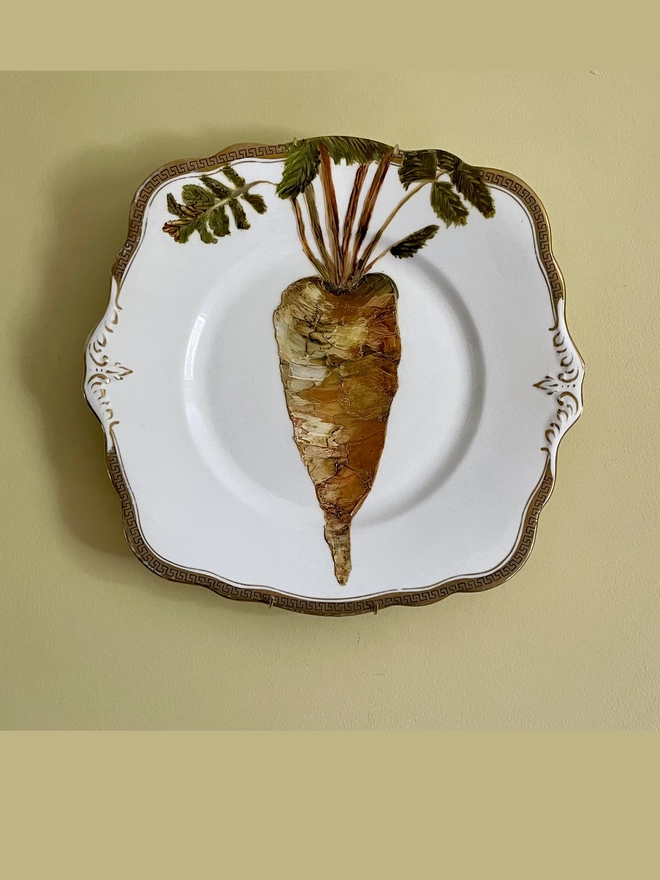 painted parsnip on vintage plate