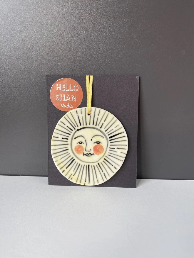 Hand-Painted Porcelain Sun Hanging Decoration