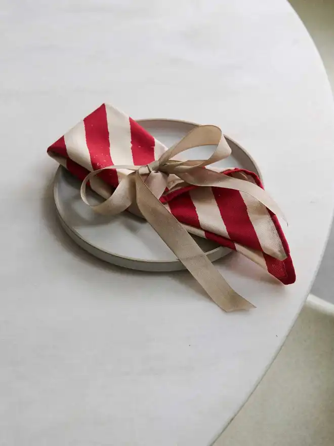 Christmas Red Stripe Table Runner and Napkin Set