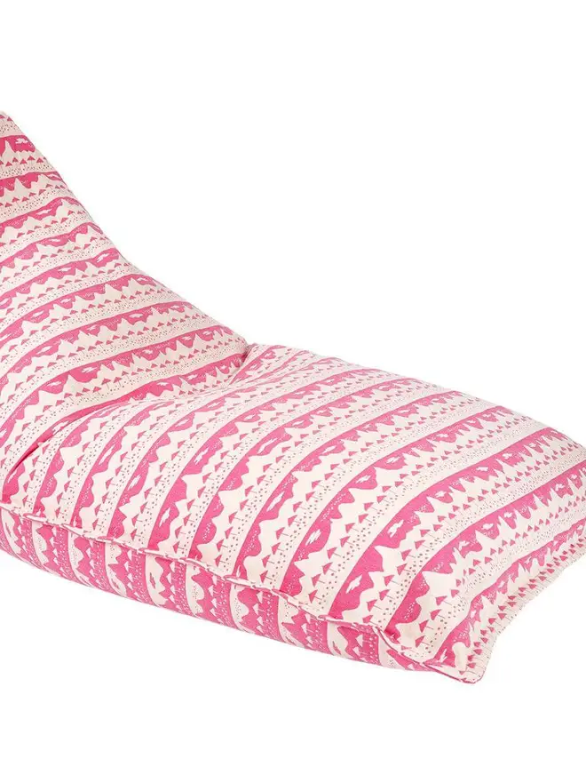 Pink Belle Mare Woven Bean Bag Cover, a pink bean bag sitting against a white backdrop. 
