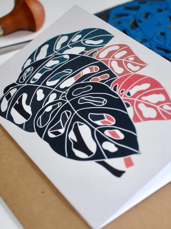monstera plant greeting card