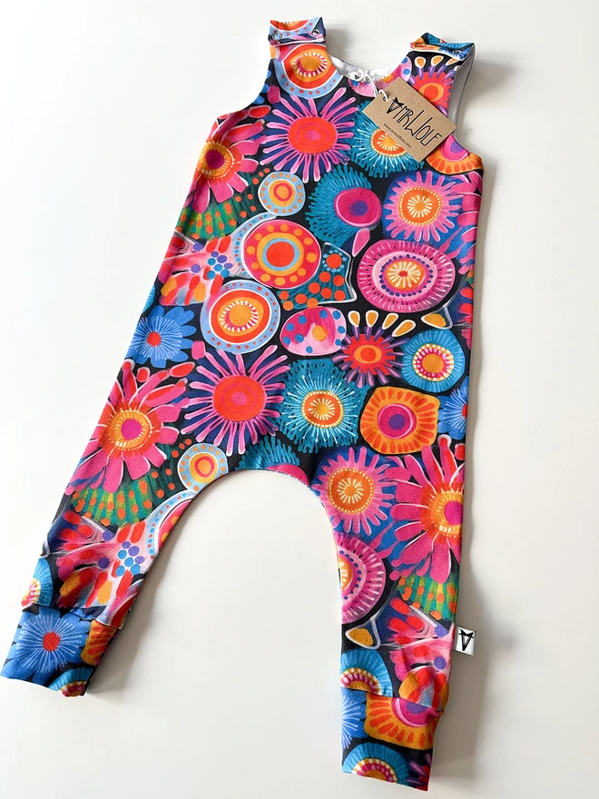 Mega flowers baby romper, fun baby clothes, flowers, bright colourful