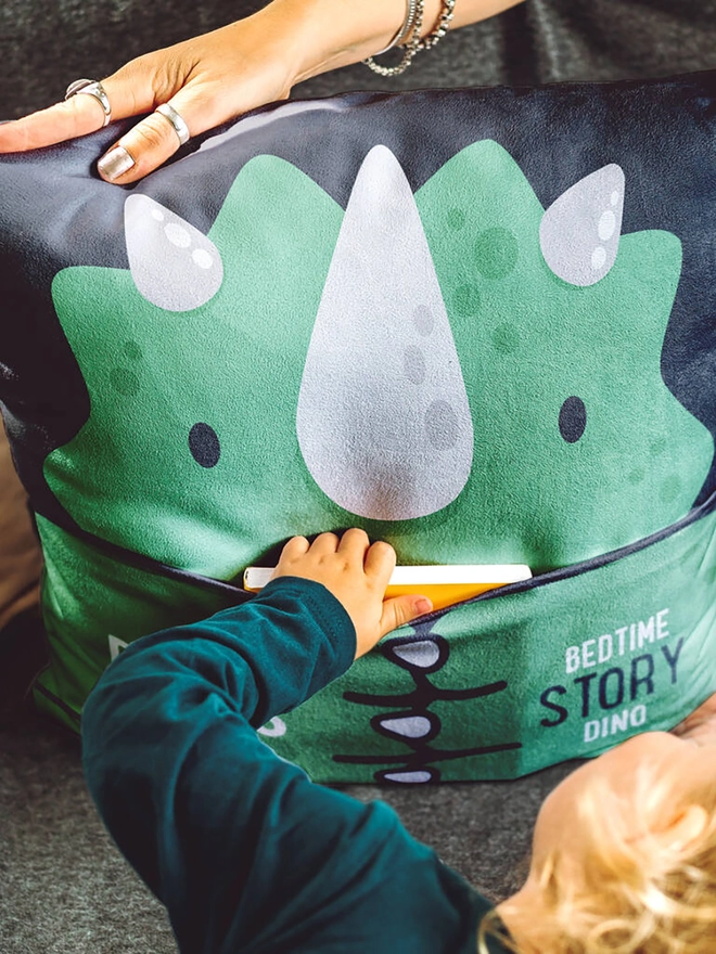 Hug and Fable Dinosaur Pocket Story Cushion