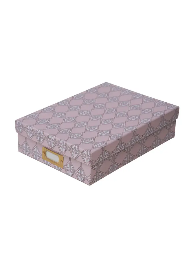 Tijan Lidded Portfolio Box, a colourful portfolio box sitting on a plain surface. 