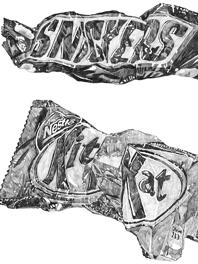Detail of chocolate bar wrappers art print