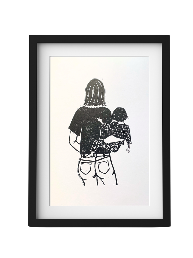 motherhood linocut print art
