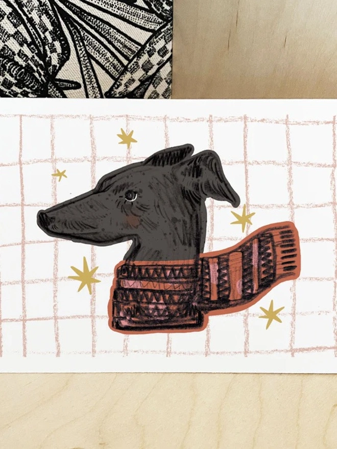 A5 Winter Greyhound Print 