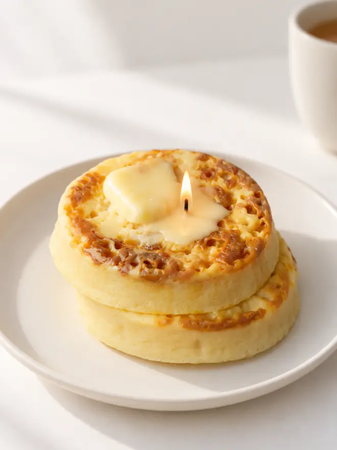 Crumpet Candle on a plate