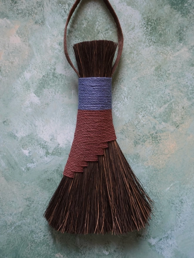 Arenga brush with brown and blue hemp cord binding