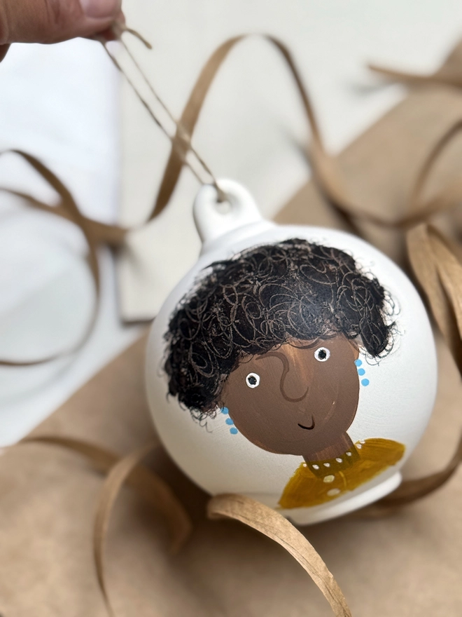 hand painted Christmas bauble portrait 