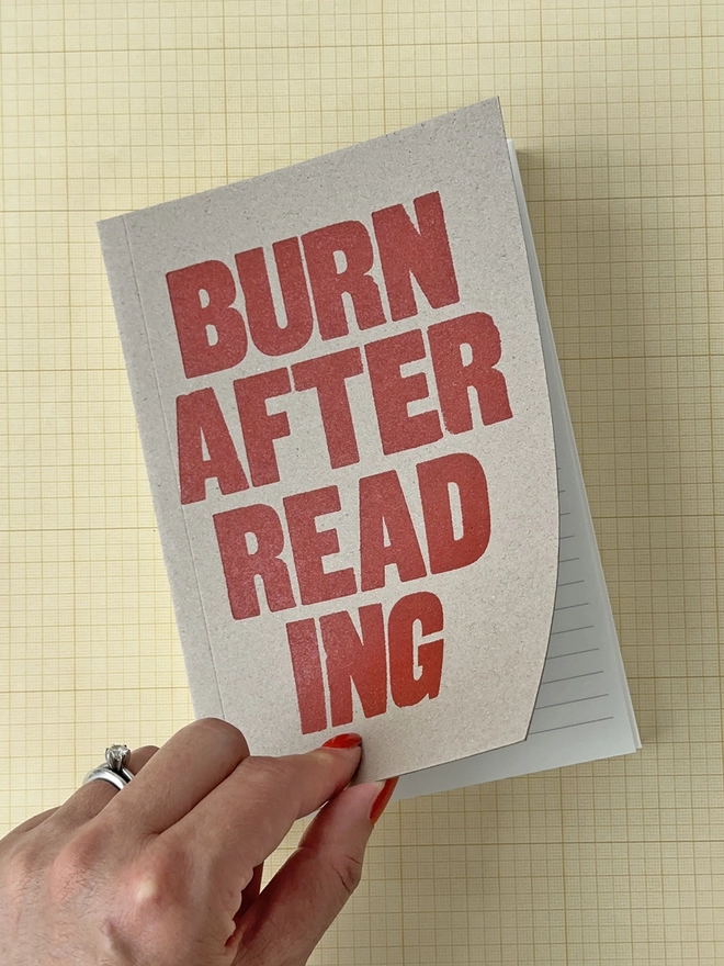 opening the letterpress notebook burn after reading