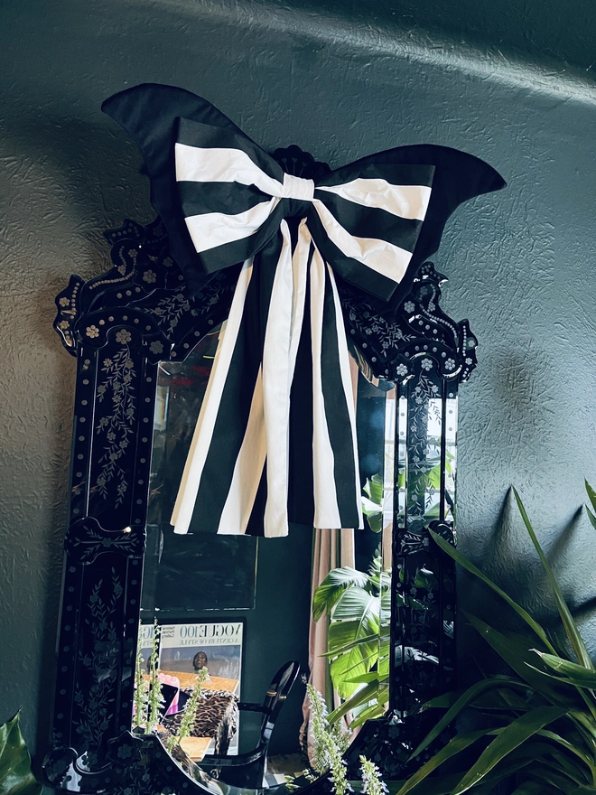 'Wednesday Adams Inspired' Black & White Bat Bow