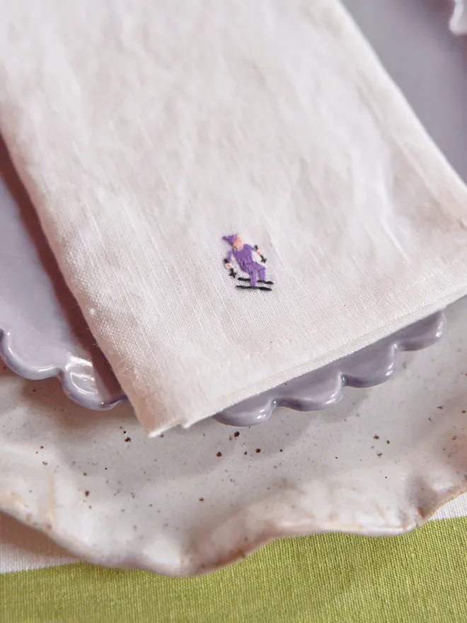 Skiing embroidered napkin