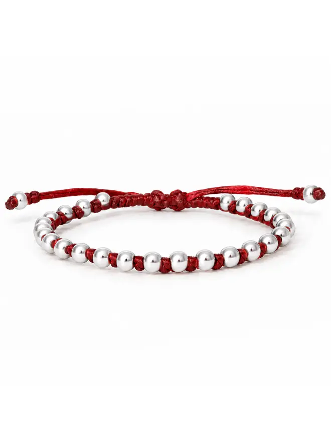 women’s red cord bracelet sterling silver ball beads adjustable handmade London