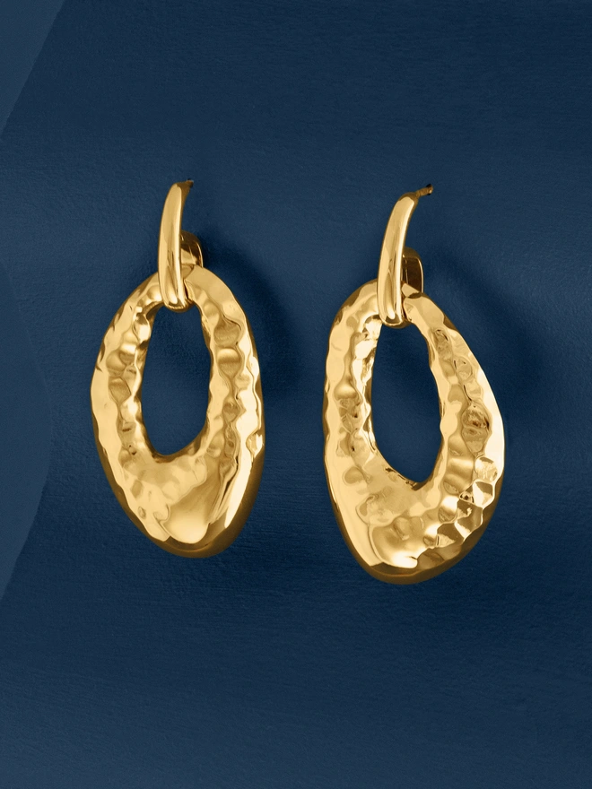 Loel Gold Hammered Oval Drop Earrings