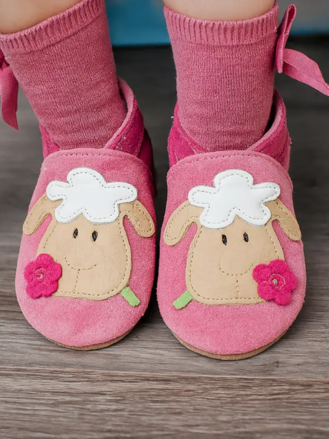 sheep baby pink suede baby shoe