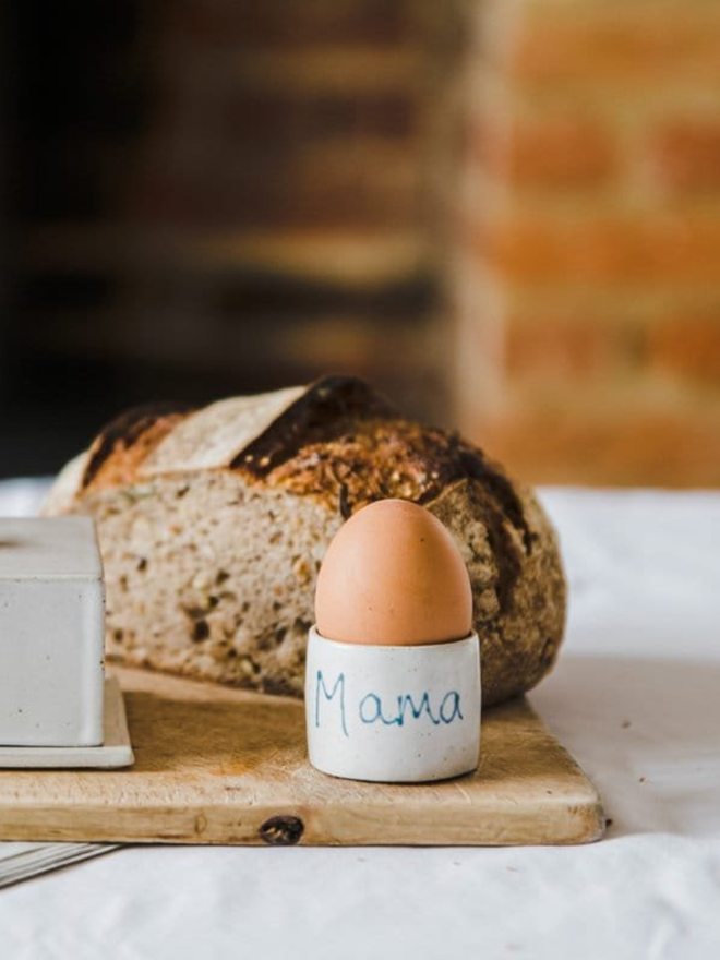 personalised egg cups lifestyle shot with sourdough