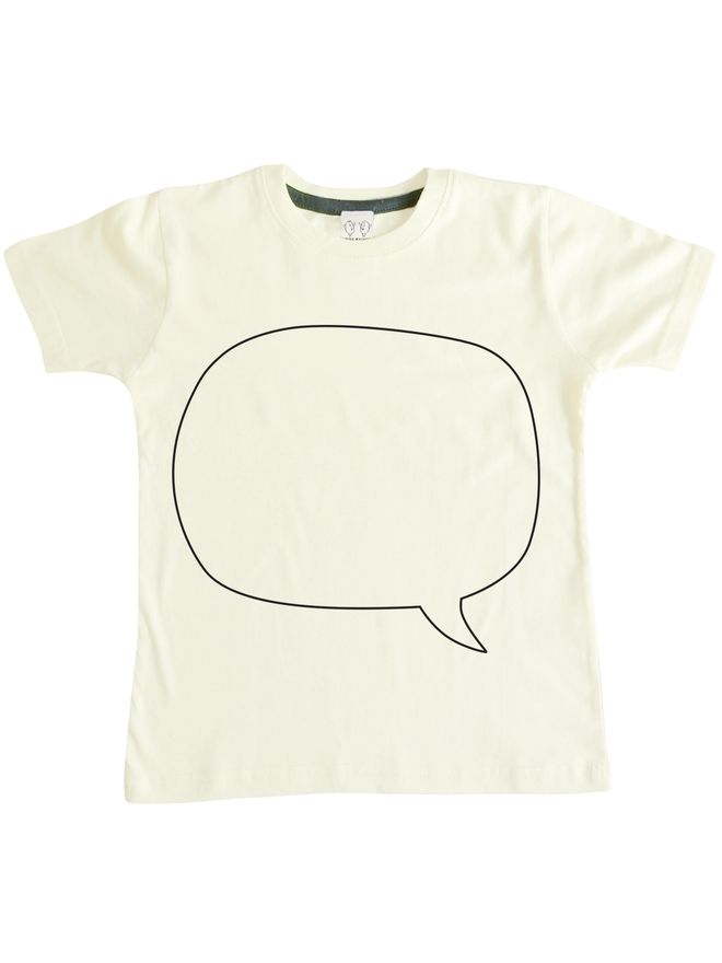 T-shirt printed with outline of a speech bubble