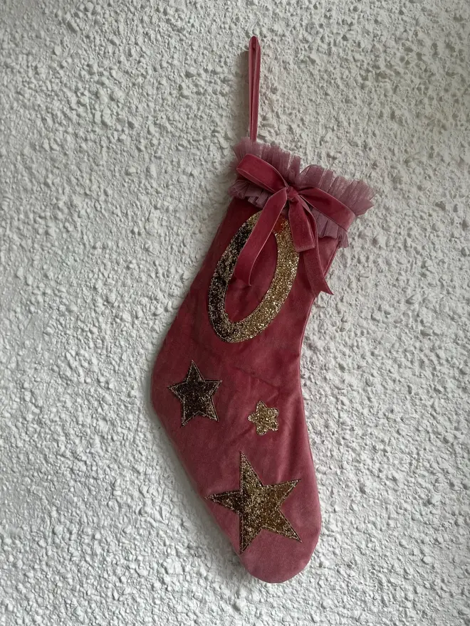 Rose Pink Personalised Velvet Christmas Stocking.webp