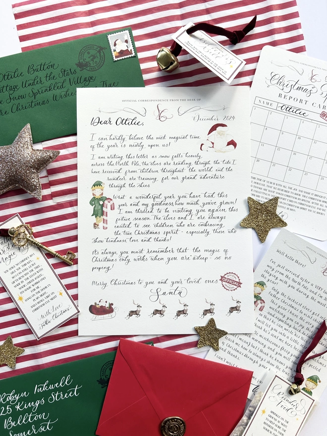 Personalised Illustrated Father Christmas Santa Letter  with Wax Seal, Twine & Stamps