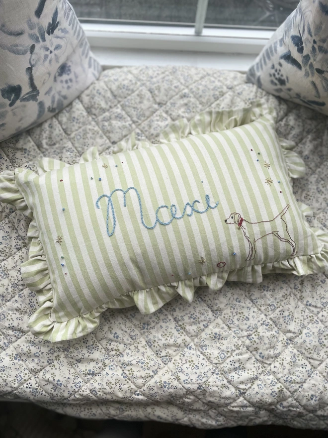 Hand embroidered pillow - pet portrait. Dog cushion hand embroidered 