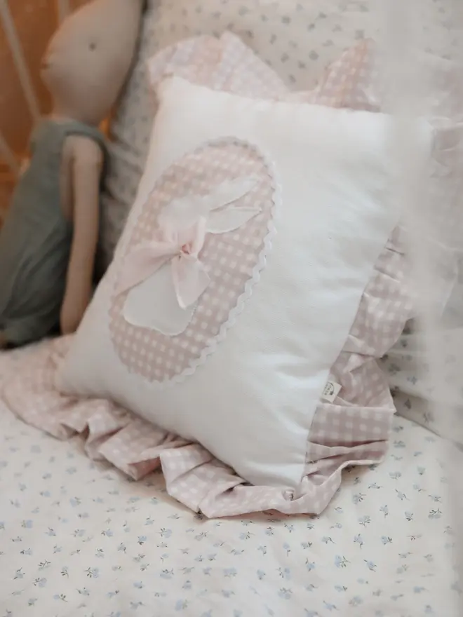 Bunny Nursery Pillow, Rabbit accent bedding, Soft bunny cushion, Girl's Room Decor, Cute Bunny Gift, Animal baby pillow,