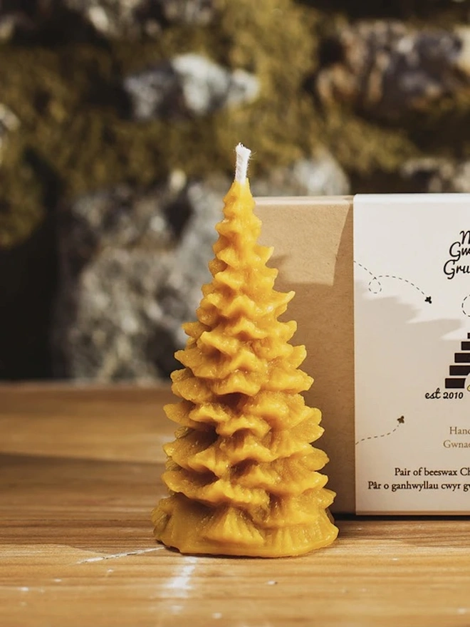 Pair of Beeswax Christmas Tree Candles Gift Set 10cm