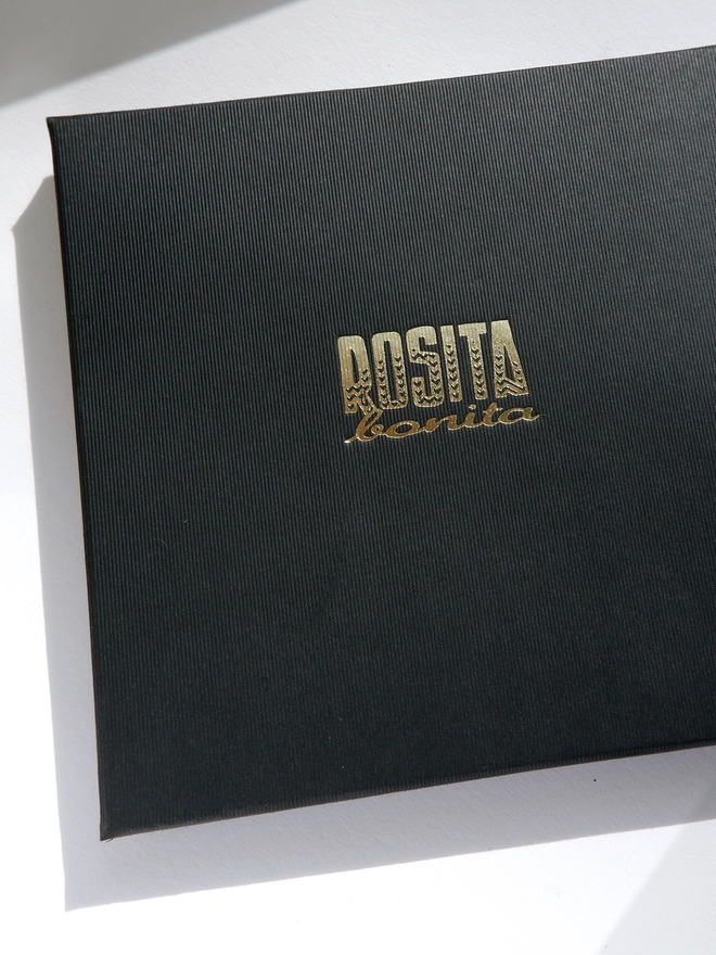black branded jewellery box, Gold Rosita Bonita logo
