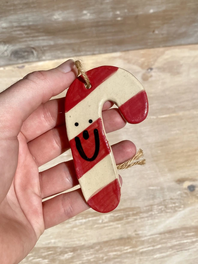 ceramic candy cane hanging decoration front