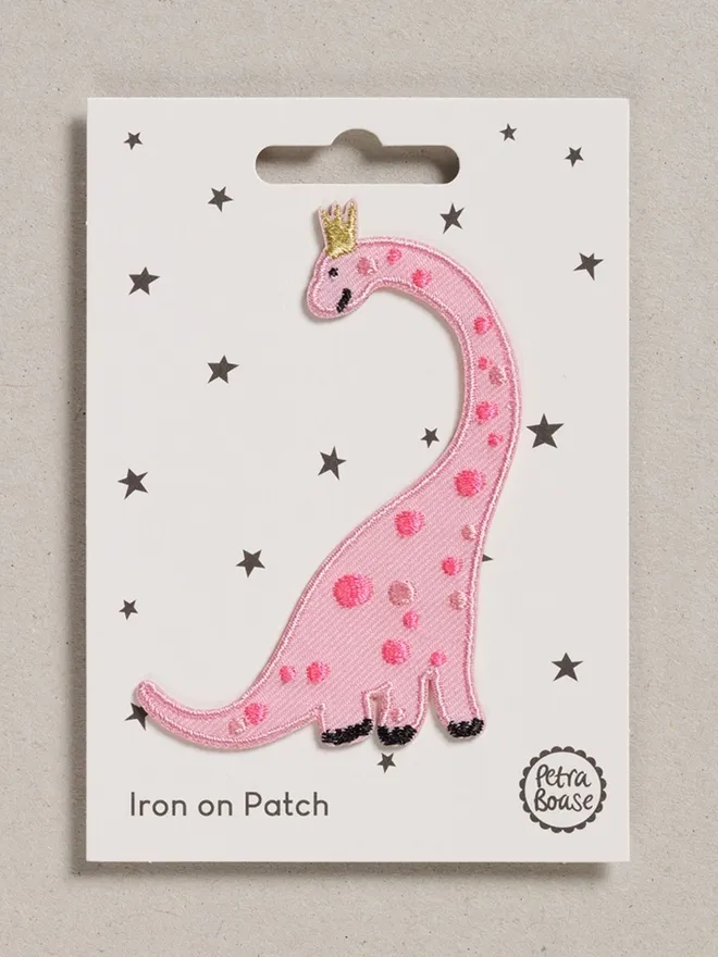 Pink Dinosaur Embroider iron on fabric patch.