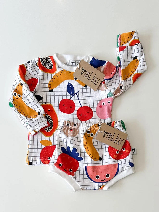 5 a day print long sleeve T-shirt for babies & toddlers, kids fun T-shirts, fruit print