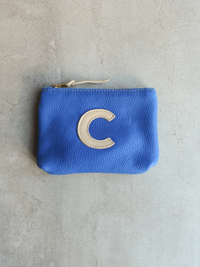 Colbalt Blue Leather Personalised Initial Pouch