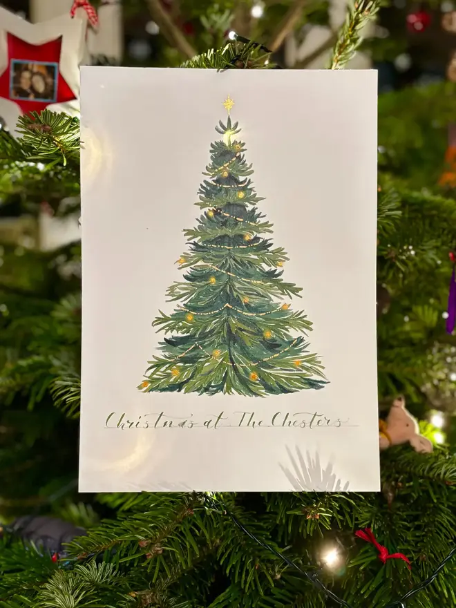 Christmas Tree Watercolour With Calligraphy Wall Art
