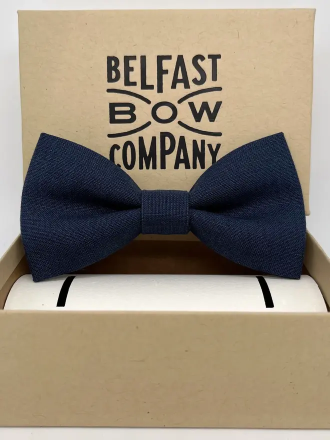 navy blue irish linen bow tie