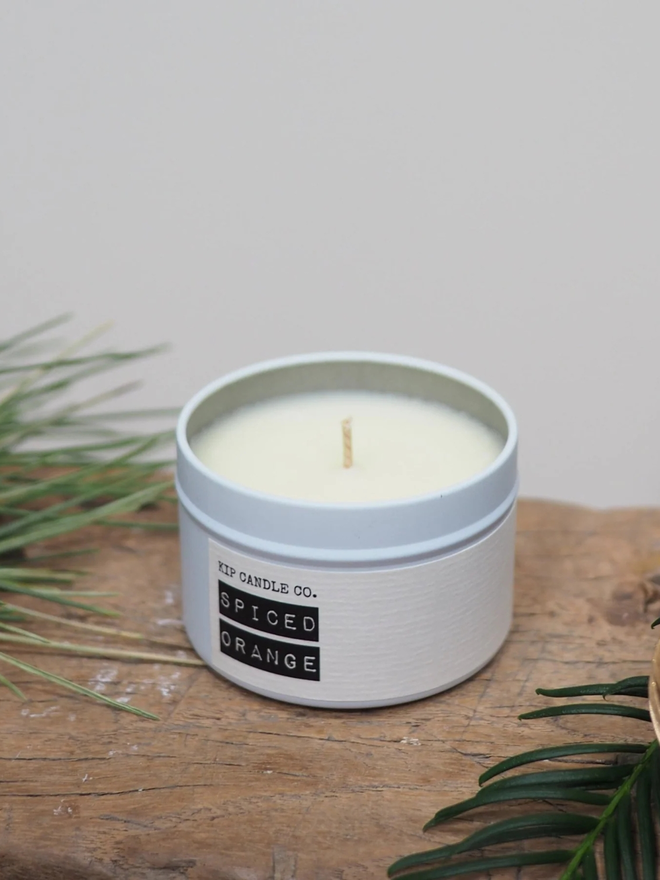 Spiced orange travel tin scented Christmas candle