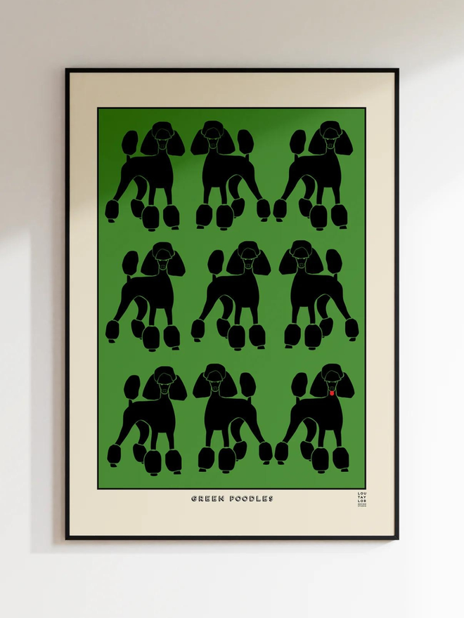 black poodles on green background Giclee print