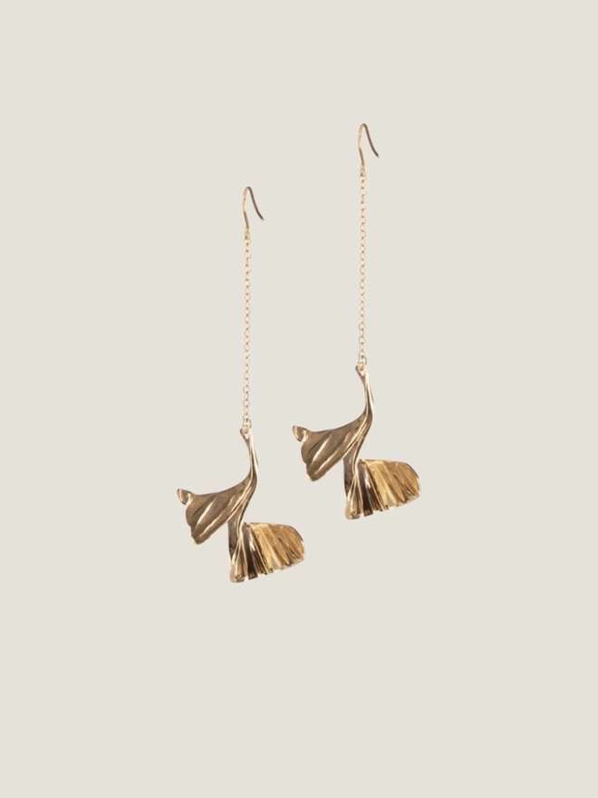 18 carat gold plated drop earrings strung from a delicate chain