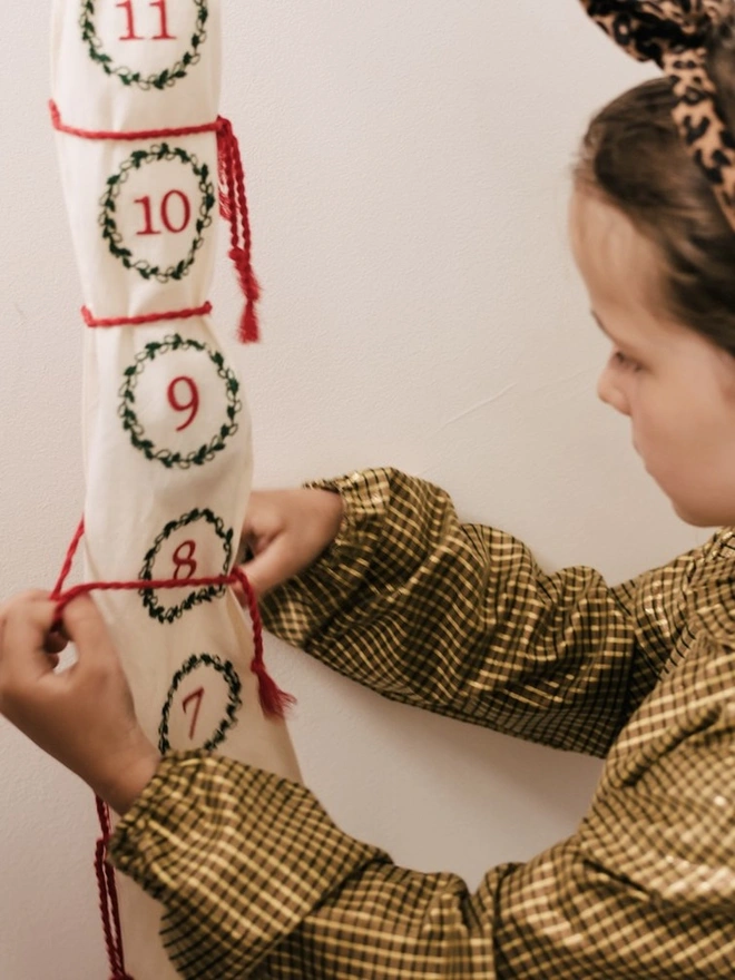 Embroidered Holly Red & Green 'Dorte' Fabric Advent Calendar