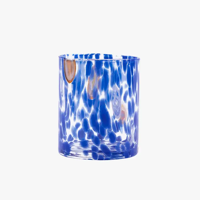 straight murano glass tumbler in 'blue' with blue splotches