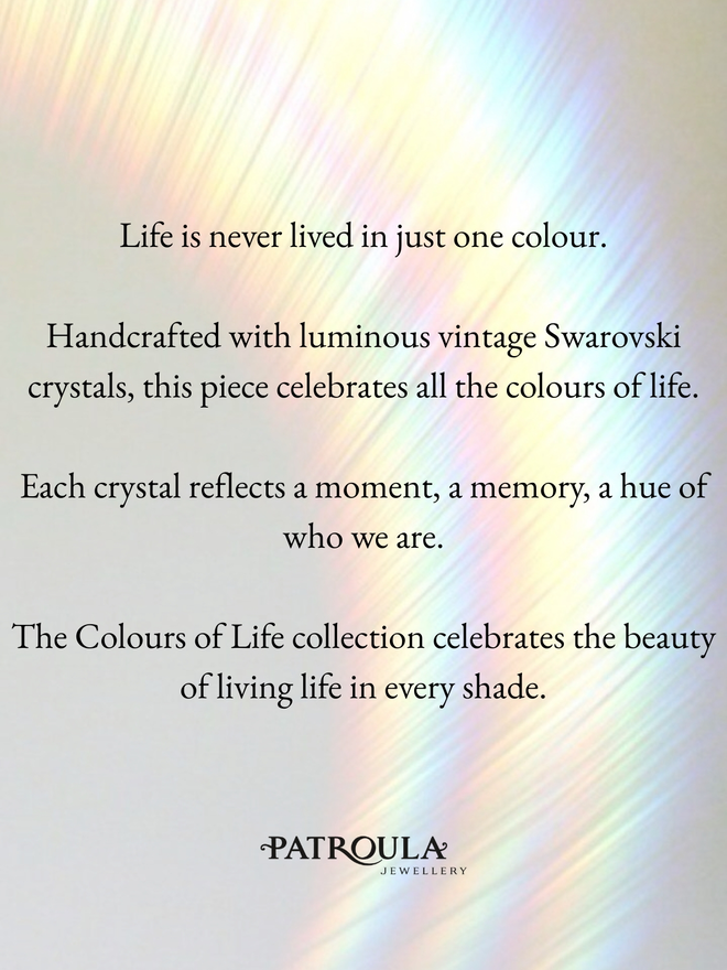Patroula Jewellery Quote on white and rainbow background