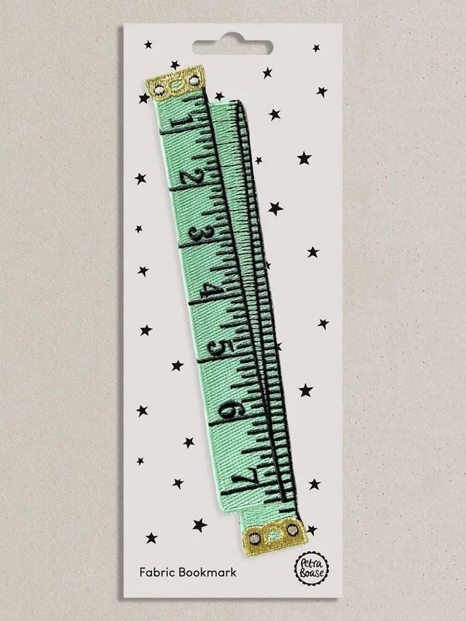 Petra Boase Mint Vintage Tape measure Fun Embroidered Fabric Bookmark
