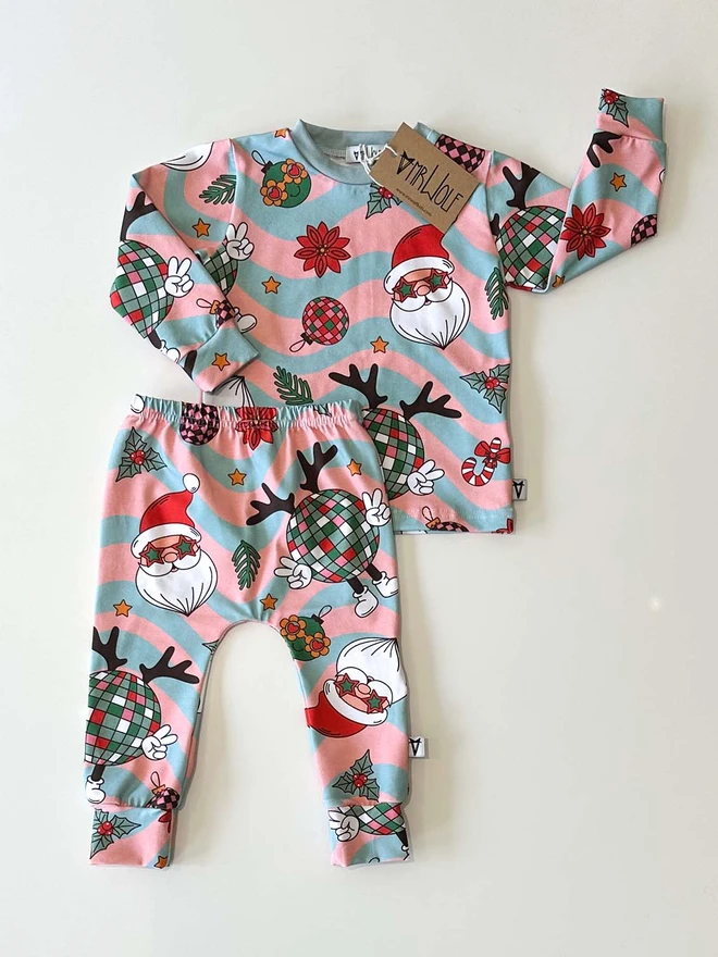 baby toddler lounge set for christmas, christmas print, retro