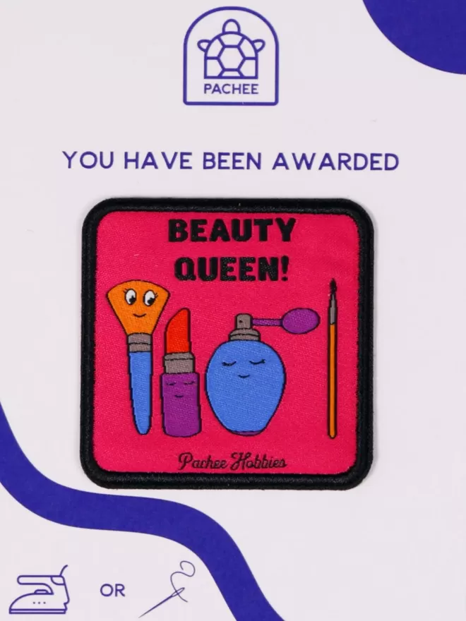 The Beauty Queen Patch shown on the blue and white Pachee gift card.