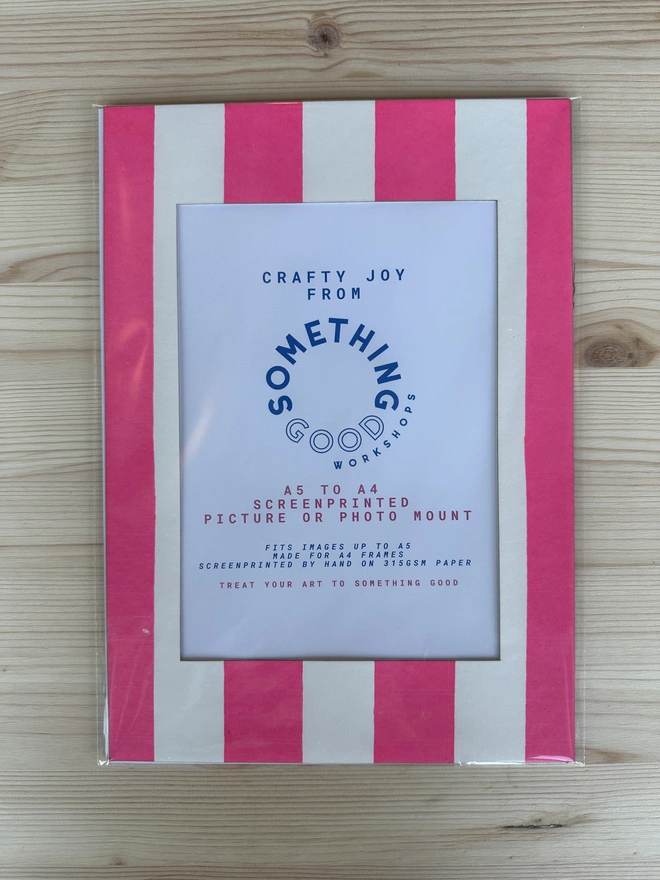 A5 Screenprinted Picture Mount with Thick Pink Stripes